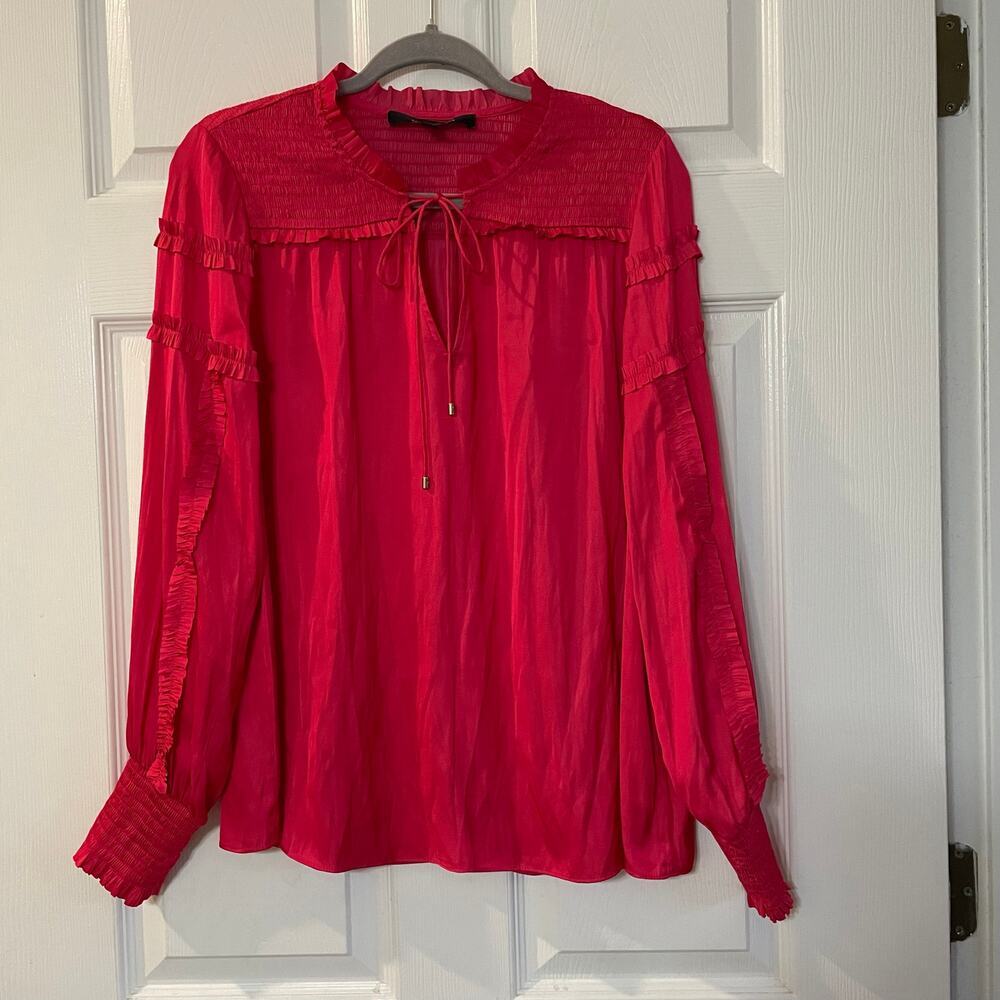 White House Black Market Tie-Neck Ruffle-Sleeve Blouse size Medium